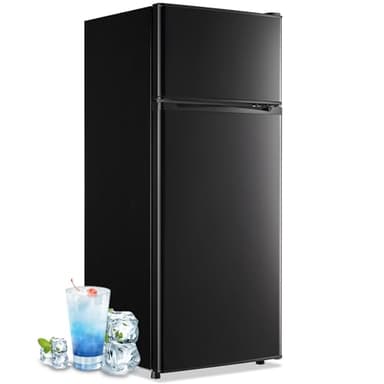 DEMULLER 4.5 Cubic Feet Double Door Fridge with Top Freezer Large Capacity Refrigerator with 7 Temperature Control & 3 Removable Shelves Black - Image 1