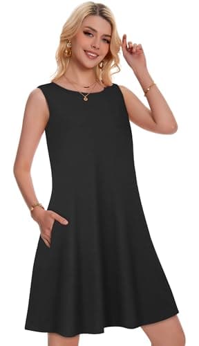 Womens Casual Tank Dresses for Summer Flowy Plus Sleeveless Mini Pocket Sun Dress(Solid Black,3XL) - Image 2