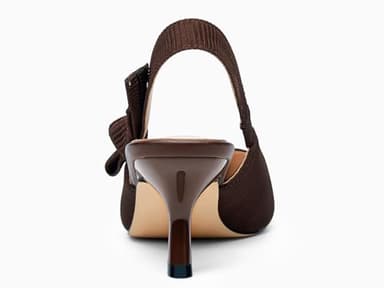 Coutgo Womens Slingback Kitten Heels Closed Pointed Toe Bowknot Knitted Slip On Work Pumps Dress Shoes, Coffee, Size 8.5 - Image 6