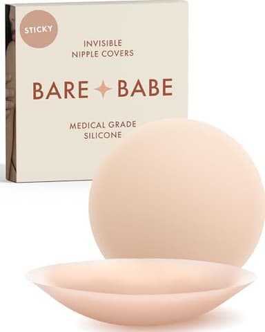 Bare Babe Reusable Silicone Nipple Covers - Waterproof, Nude, 4 Shades - Sticky Breast Stickers for Strapless Dress (Crème, Large) - Image 1