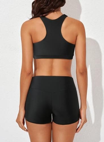 Aleumdr Womens Tankini Swimsuits Athletic 3 Piece Tummy Control Bathing Suits with Shorts Modest Tank Tops Pink Printed Medium - Image 4