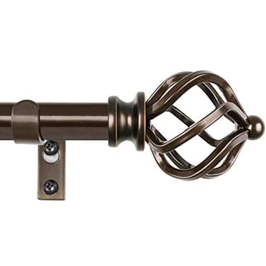 KAMANINA Bronze Curtain Rod 32 to 58 Inch(2.6-4.8ft), Adjustable Curtain Rods for Windows 28 to 48 Inch, 3/4 Inch Splicing Drapery Rods with Twisted Cage Finial - Image 1