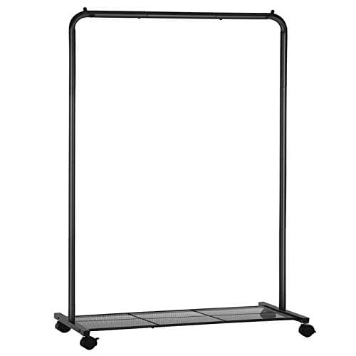 SONGMICS Clothes Rack with Wheels, Clothing Rack for Hanging Clothes, 25.4 mm Metal Garment Rack with Dense Mesh Storage Shelf, 110 lb Load Capacity, 2 Brakes, Black UHSR25BK - Image 1
