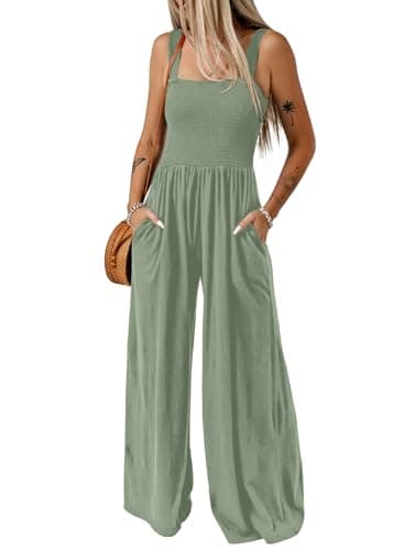 Dokotoo Womens Overalls Laurel Green Jumpsuits for Women Casual Loose Fit Solid Color Wide Leg One Piece Sleeveless Jumpsuit Long Pant Rompers with Pockets Medium - Image 1