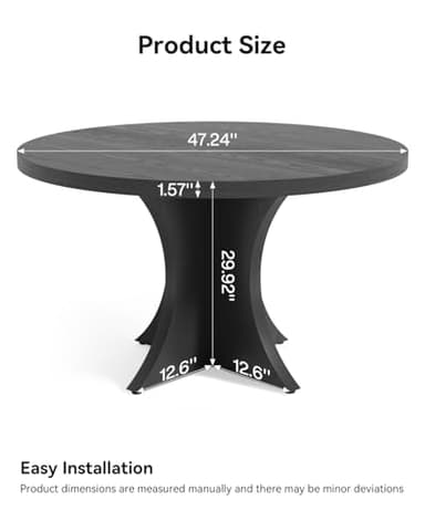 LITTLE TREE Round Dining Table for 4-6, 47.24 Inches Farmhouse Wooden Kitchen Table with Spacious Tabletop for Dining Room, Black - Image 3