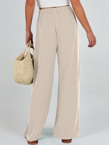 Caracilia Women Wide Leg Palazzo Pants Summer High Waist Flowy Casual Trousers Loose Lounge Beach Travel Vacation Clothes Apricot Medium - Image 5