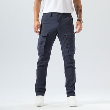Plaid&Plain Men's and Women's Pacific Blue Cargo Pants - Slim Fit, 3D Shape, Articulated Knees, Stretchy Fabric C804 Pacific Blue 34WX30L - Image 2