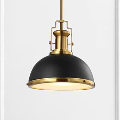 JONATHAN Y JYL9536A Homer 13" 1-Light Modern Industrial Iron LED Dome Pendant, Classic, Cottage, Farmhouse, Industrial, Rustic, Transitional, Office, Living Room, Kitchen, Foyer, Black/Brass Gold - Image 2