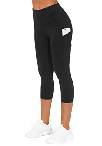 THE GYM PEOPLE Thick High Waist Capris Yoga Pants with Pockets, Tummy Control Workout Running Yoga Leggings for Women Black - Image 5