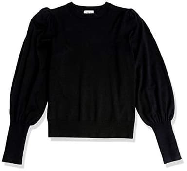 The Drop Women's Vivienne Pleated Shoulder Balloon-Sleeve Crewneck Sweater, Black, L - Image 6