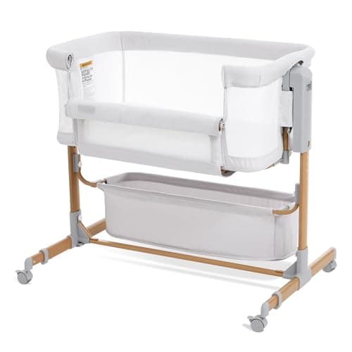 Baby Bassinet Bedside Sleeper, 3-in-1 Rocking Bassinet for Baby with 6-Level Height Adjustable, 4 Wheels & Breathable Mesh Walls, Portable Bedside Bassinet with Mattress for Newborn - Image 1