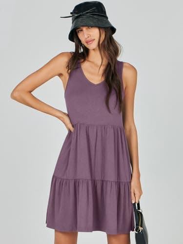 ANRABESS Womens Summer Casual Tank Dress Sleeveless V Neck T Shirt Sundress Flowy Tiered Swing Mini Beach Vacation Dresses Purple XX-Large - Image 4