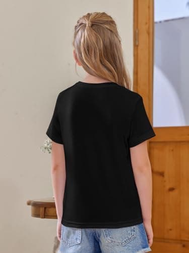 Girls Short Sleeve T Shirts Kids Summer Tops Crewneck Tees 5-14 Years Black - Image 6