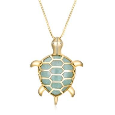 Amazon Essentials womens Yellow 18K Gold Plated Sterling Silver Genuine Green Jade Turtle Pendant Necklace, 18" (previously Amazon Collection) - Image 2