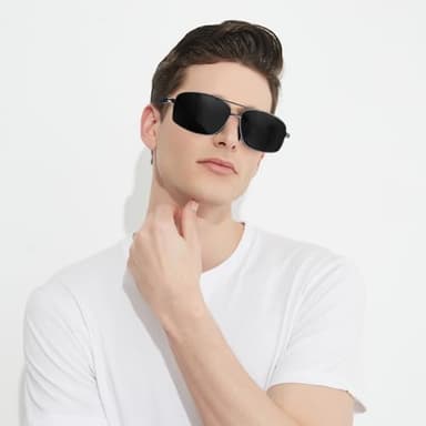 HIGLASS Polarized Sunglasses for Men, Lightweight Al-Mg Metal Frame Rectangle Sun Glasses UV Protection for Driving Fishing - Image 2