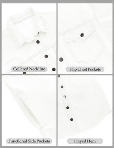 Vetinee Women's Oversized Boyfriend Brilliant White Front Button Up Frayed Raw Hem Long Sleeve Pockets Denim Jean Jacket Shacket 3X-Large Size 24 Size 26 - Image 6