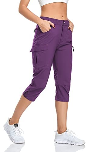 GymBrave Women's Hiking Cargo Pants Quick Dry Outdoor Camping Capris Water Resistant UPF 50 with Zipper Pockets Purple M - Image 1