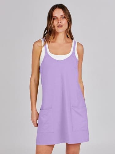 ANRABESS Women Athletic Dress Summer Tennis Workout Active Sports Mini Romper Dress Built in Shorts Travel Vacation Clothes Purple X-Smal - Image 3