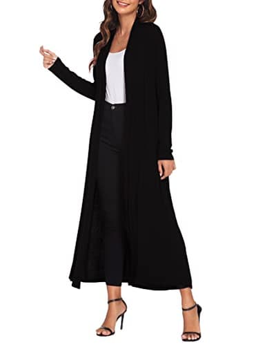 Bluetime Women Losse Open Front Drape Cardigan with Pockets Maxi Long Lightweight Duster (M, Black) - Image 3