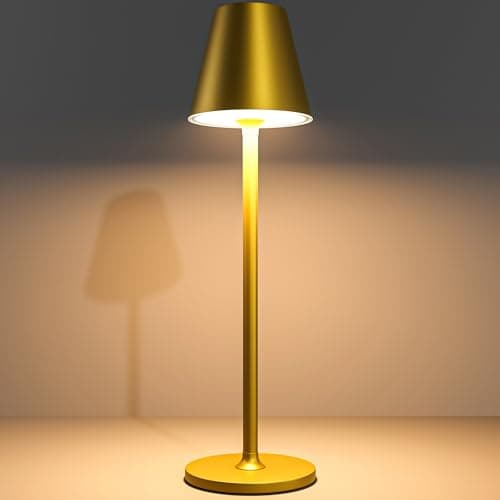 Timjorman LED CordlessTable Lamp,4000mAh Rechargeable Battery Desk lamp,3 Level Brightness Portable Night Light, Minimalist Design, for Couple Dinner/Coffee Table/Restaurant/Bedroom(Bronze) - Image 1