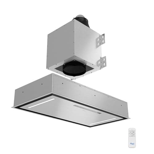 Awoco 36”W Flush Ceiling Mount Split Insert Range Hood, Stainless Steel 4 Speeds 800 CFM, 6” Round Vent LED Lights Remote Control (36"W 19"D 6" Vent) - Image 1