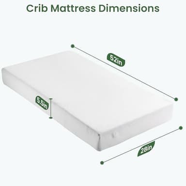 Rengue Crib Mattress, Pack and Play Mattress Pad, Dual-Sided Baby and Toddler Mattress with Memory Foam and Removable Cover, Fits Standard Size Cribs and Toddler Bed, 52" x 28" - Image 2