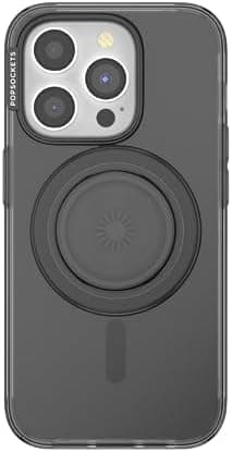 PopSockets iPhone 15 Pro Case with Round Phone Grip Compatible with MagSafe, Phone Case for iPhone 15 Pro, Wireless Charging Compatible - Black Translucent - Image 3