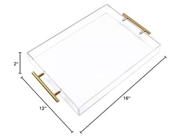 12"x16" Clear Acrylic Serving Tray with Golden Handles, Sturdy Huge Capacity Acrylic Tray for Coffee, Juice, Kitchen and Desk Organizer, Storage Tray (12"x16") - Image 2