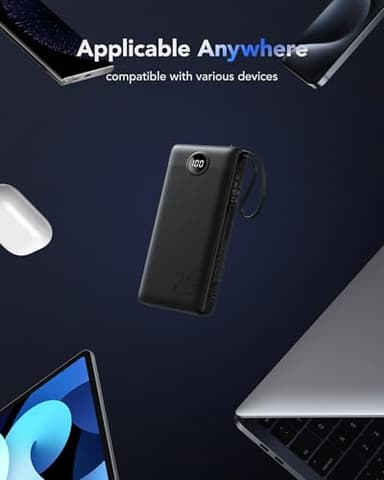 VRURC Portable Charger 20000mAh, Built-in Cable Fast Charging Power Bank, PD QC 3.0 Travel Essentials Battery Pack, 4 Output & 2 Input Phone Charger for iPhone,Samsung, Android-Black - Image 6