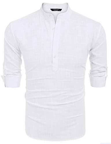 COOFANDY Men's Cotton Linen Henley T-Shirts Long Sleeve Hippie Casual Beach T-Shirts - Image 6