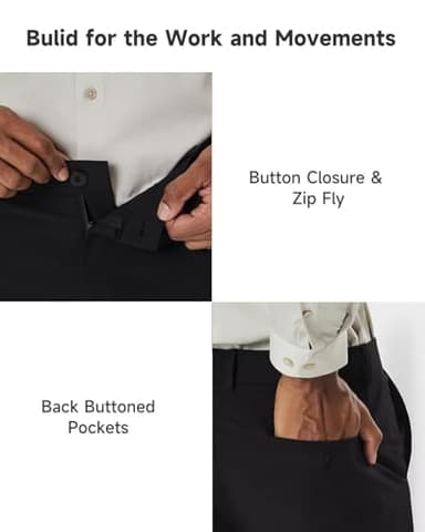 SNOWTEN Mens Pro Dress Pants Classic Fit Stretch Work Dress Pants 30" Quick Dry Lightweight Casual Comfy Pants with Pockets Black 33w × 30L - Image 7