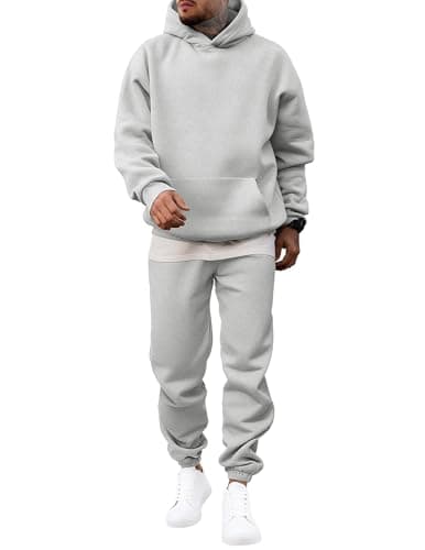 JMIERR 2 Piece Comfiest Airport Outfits Long Sleeve Essentials Hoodie Sweatshirt Joggers Baggy Sweatpants Track Suits Set Fall Casual Loungewear Tracksuit Sweatsuits Matching Sets, L, Light Grey - Image 1