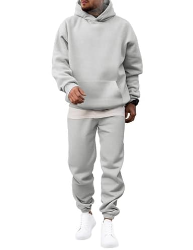 JMIERR 2 Piece Comfiest Airport Outfits Long Sleeve Essentials Hoodie Sweatshirt Joggers Baggy Sweatpants Track Suits Set Fall Casual Loungewear Tracksuit Sweatsuits Matching Sets, L, Light Grey - Image 1