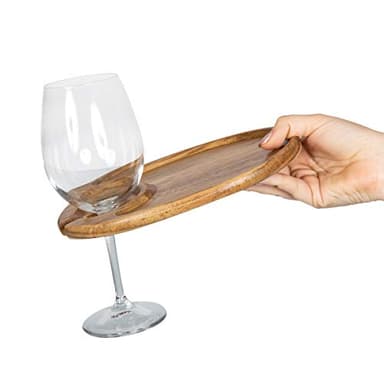 PICNIC TIME TOSCANA -Wine Appetizer Plates, Cocktail Plate with Glass Holder, Cheese Board with Wine Holder, (Acacia Wood), 9 x 6, Set of 4 - Image 7