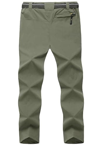 TBMPOY Men's Lightweight Hiking Pants with Belt 5 Zip Pockets Waterproof Quick-Dry Travel Fishing Work Outdoor Pants Thin Sage Green XL - Image 2