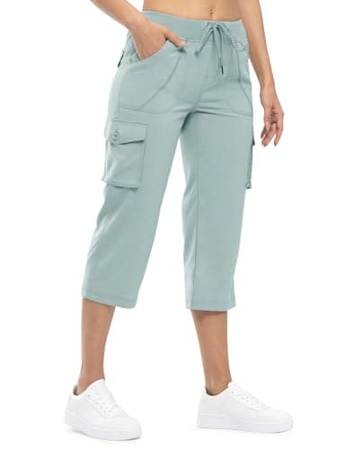 TBMPOY Womens Cargo Capris Hiking Lightweight Pants 6 Pockets Quick Dry Casual Outdoor Trip Loose Shorts Cropped Cotton Blue L - Image 3