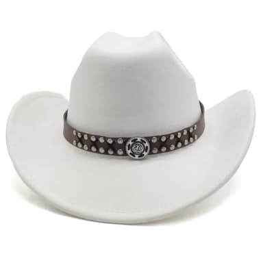 JOTDEW Cowboy Hat for Women Men Wide Brim Western Cowgirl Hat Roll up Brim with Belt Buckle Classic Suede Country Cowboy Hat KK-004 Beige - Image 4