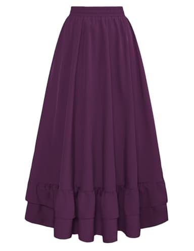 Womens Renaissance Skirt Ren Faire Fall Medieval Long Maxi Skirts Dark Purple S - Image 8
