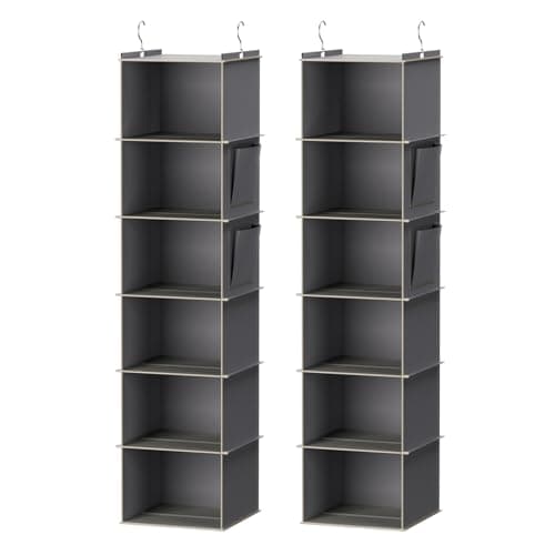 YOUDENOVA Hanging Closet Organizer, 6-Shelf Closet Hanging Storage Shelves, 2 Packs, Grey - Image 1