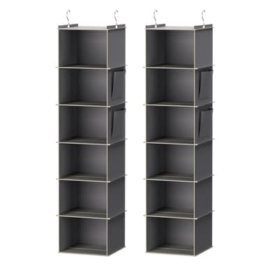 YOUDENOVA Hanging Closet Organizer, 6-Shelf Closet Hanging Storage Shelves, 2 Packs, Grey - Image 1