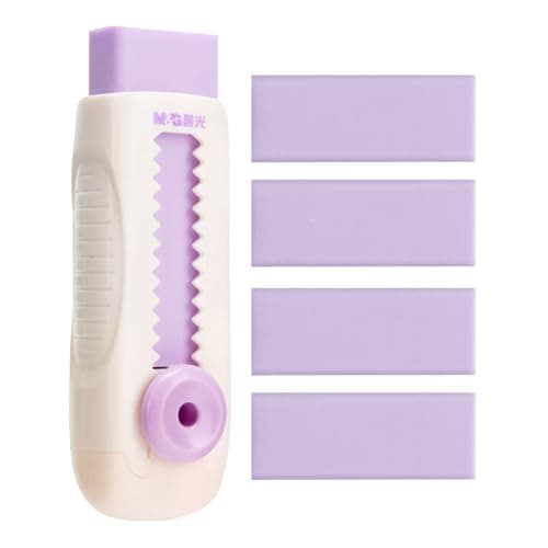 M&G 4+1 Pack Rubber Erasers Sliding Retractable Eraser, Soft Cute Erasers Push Pull Large Pencil Eraser with Plastic Sleeve 4 Refill Eraser for Students Kids, School Office Home Supplies (Purple) - Image 1