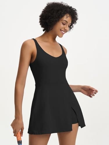 Sexyasasii Tennis Dresses for Women,V Neck Athletic Dress Tennis Dress with Built in Shorts and Bra for Sleeveless Golf Dresses for Women Side Slit Workout Dress Flare Mini Dresses Black - Image 3