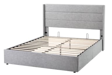 Allewie Queen Size Lift Up Storage Bed, Modern Wingback Headboard, Hydraulic Support, No Box Spring Needed, Light Grey - Image 9