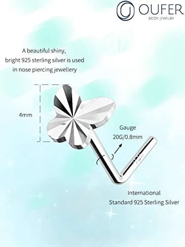 OUFER 925 Sterling Silver Nose Rings Studs, Butterfly Nose Piercing Jewelry, 20g Cute Nose Studs, Nose Piercings, L Shaped Nose Rings For Women - Image 4