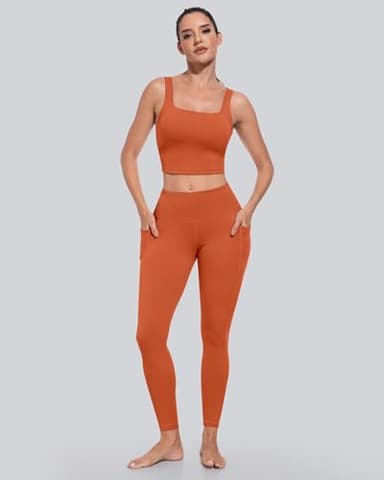 CHRLEISURE Leggings with Pockets for Women, High Waisted Tummy Control Workout Yoga Pants(5 Packs, Black,Gray,Orange,Coral Pink,Blue, 2XL) - Image 3