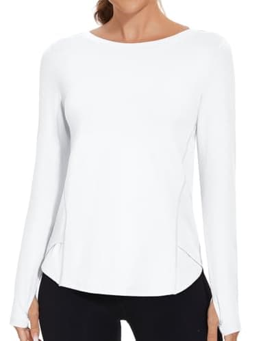 Rapbin UPF 50+ Sun Protection Shirts for Women Long Sleeve Crew Neck Quick Dry Tops Summer Wicking Lightweight Soft Clothing (White,S) - Image 1