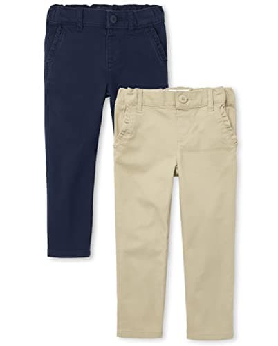 The Children's Place Baby Toddler Girls Skinny Chino Pants, Sandy/Tidal 2 Pack, 2T - Image 1