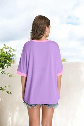 OFEEFAN Fashion Clothing Summer Shirts for Women Short Sleeve T-Shirts Womens Tank Tops Oversized Tshirts Z-Violet XL - Image 6