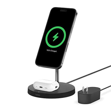 Belkin MagSafe 2-in-1 Wireless Charging Stand for Apple iPhone 13, 14, 15, 16, & AirPods - Fast Charging Station for Multiple Devices - Black - Image 1
