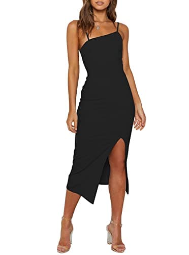 OWIN Womens Midi Dress Formal with Slit Spaghetti Strap Backless Bodycon Party Dress Black M - Image 1